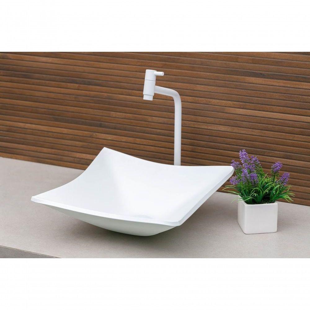 Cuba Para Banheiro De Vidro Quadrada Rt 34cm Branco Matte