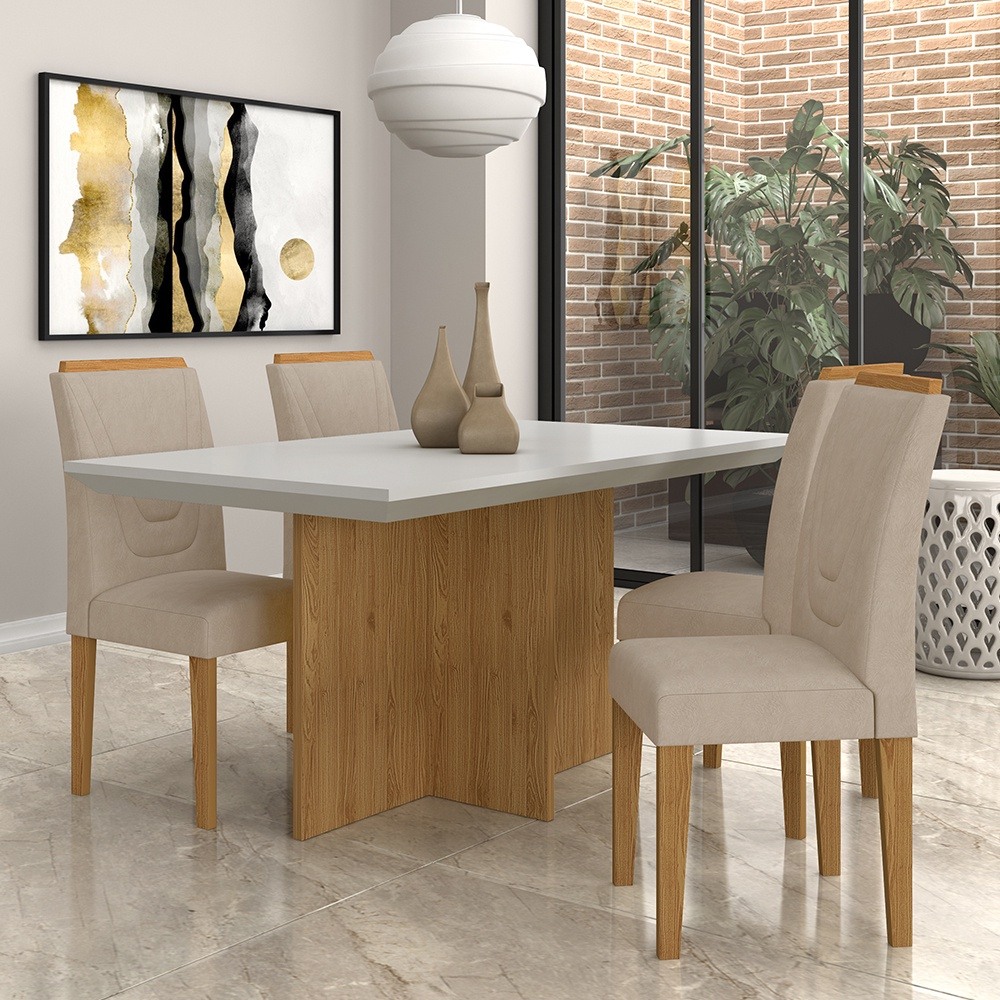 Mesa Com 4 Cadeiras Duda 1,36 Cin/off White/bege - Móveis Arapongas