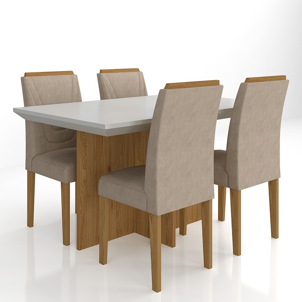 Mesa Com 4 Cadeiras Duda 1,36 Cin/off White/bege - Móveis Arapongas