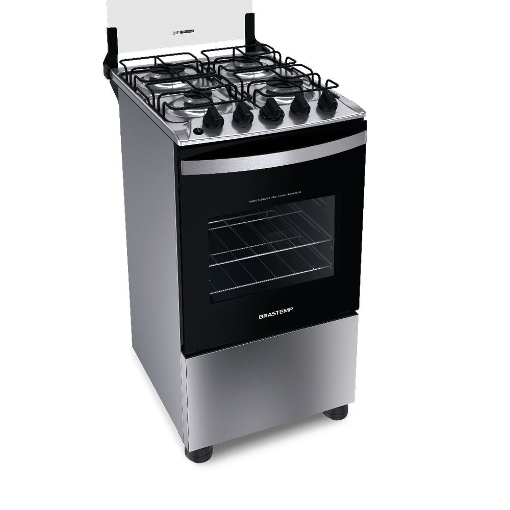 Fogão Brastemp 4 Bocas Inox com Duas Prateleiras com Alturas Ajustáveis - BFO4NBR - Bivolt