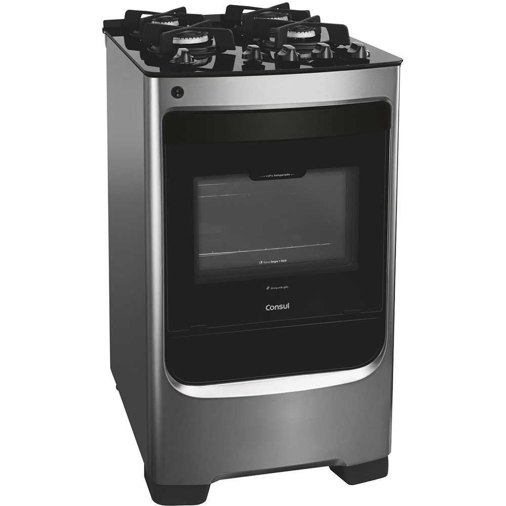 Fogão Consul CFO4VAR 4 Bocas com Trempe de Ferro Fundido e Mesa de Vidro Inox - Bivolt