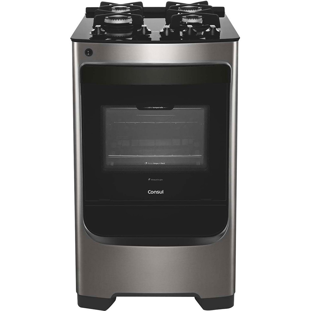 Fogão Consul CFO4VAR 4 Bocas com Trempe de Ferro Fundido e Mesa de Vidro Inox - Bivolt