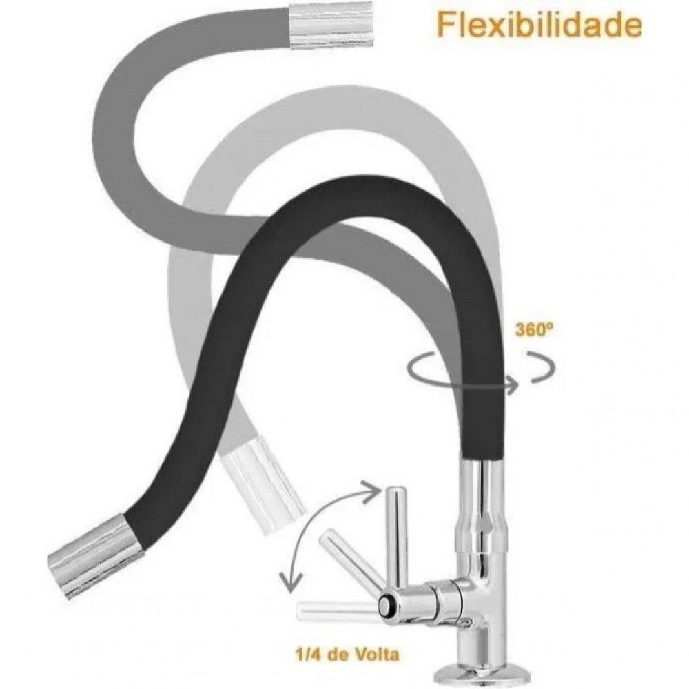 Torneira Cozinha Flexível Gourmet Mesa Bancada Pia 50cm Luxo Silicone Preto Bancada