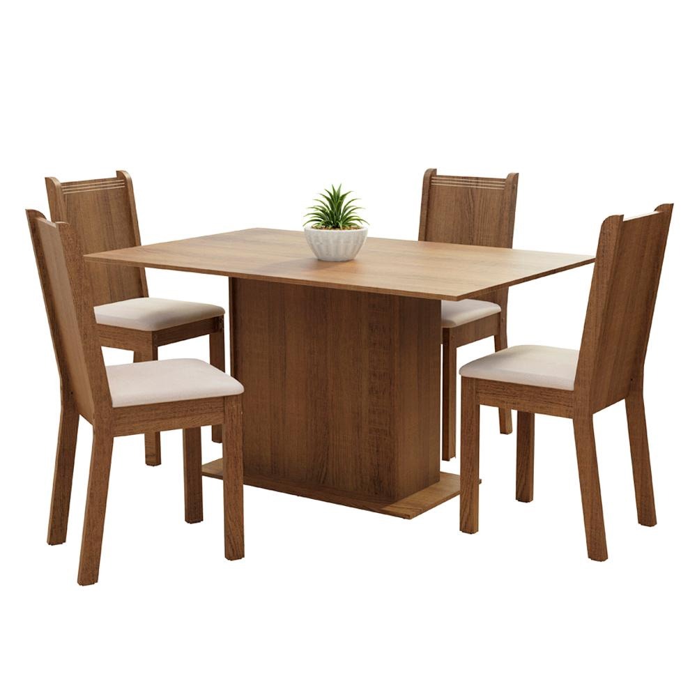 Conjunto Sala de Jantar Madesa Luana Mesa Tampo de Madeira com 4 Cadeiras