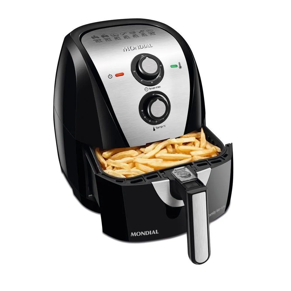 Fritadeira Elétrica Sem Óleo - Air Fryer Mondial Af-55i Grand Family Inox 5,5l Preta com Timer