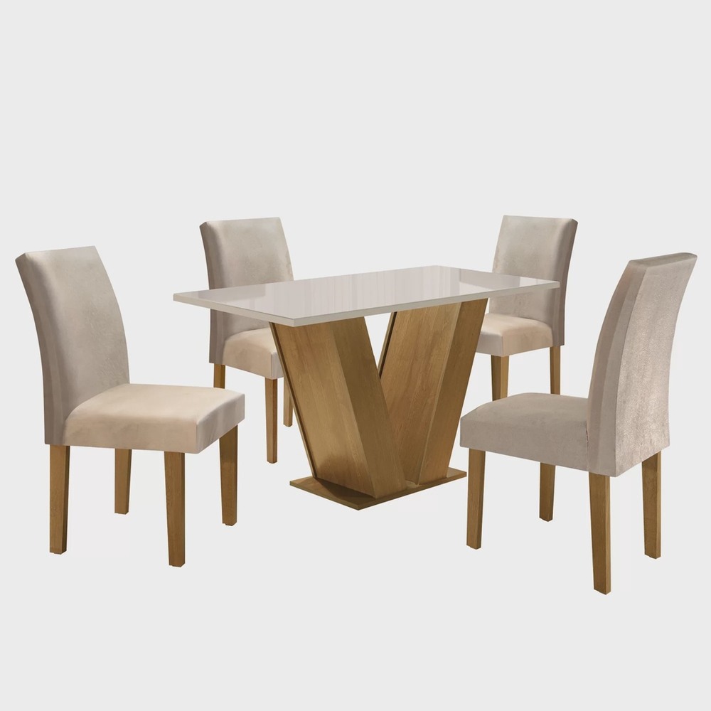 Conjunto Sala de Jantar Mesa Tampo de Vidro 4 Cadeiras Espanha Yescasa